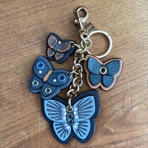 Coach Butterfly Cluster leather Bag Charm  key fob C8224 denim blue multi